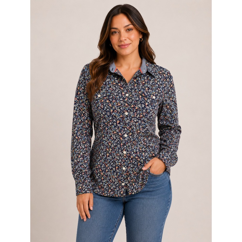 St. John's Bay Floral Button Up Shirt Women's PL Cotton Long Sleeve Top